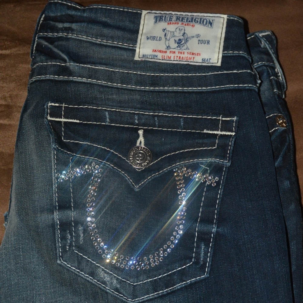 True Religion Slim Straight W/flap Clear Crystal